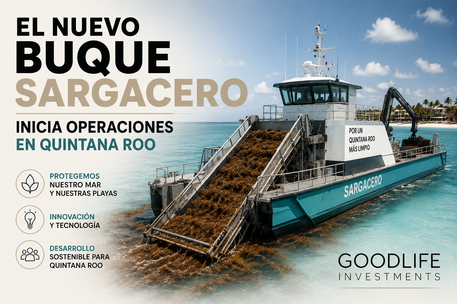 Barcos sargaceros en el Caribe Mexicano 2026: cómo protegen las playas de Tulum y fortalecen la inversión inmobiliaria