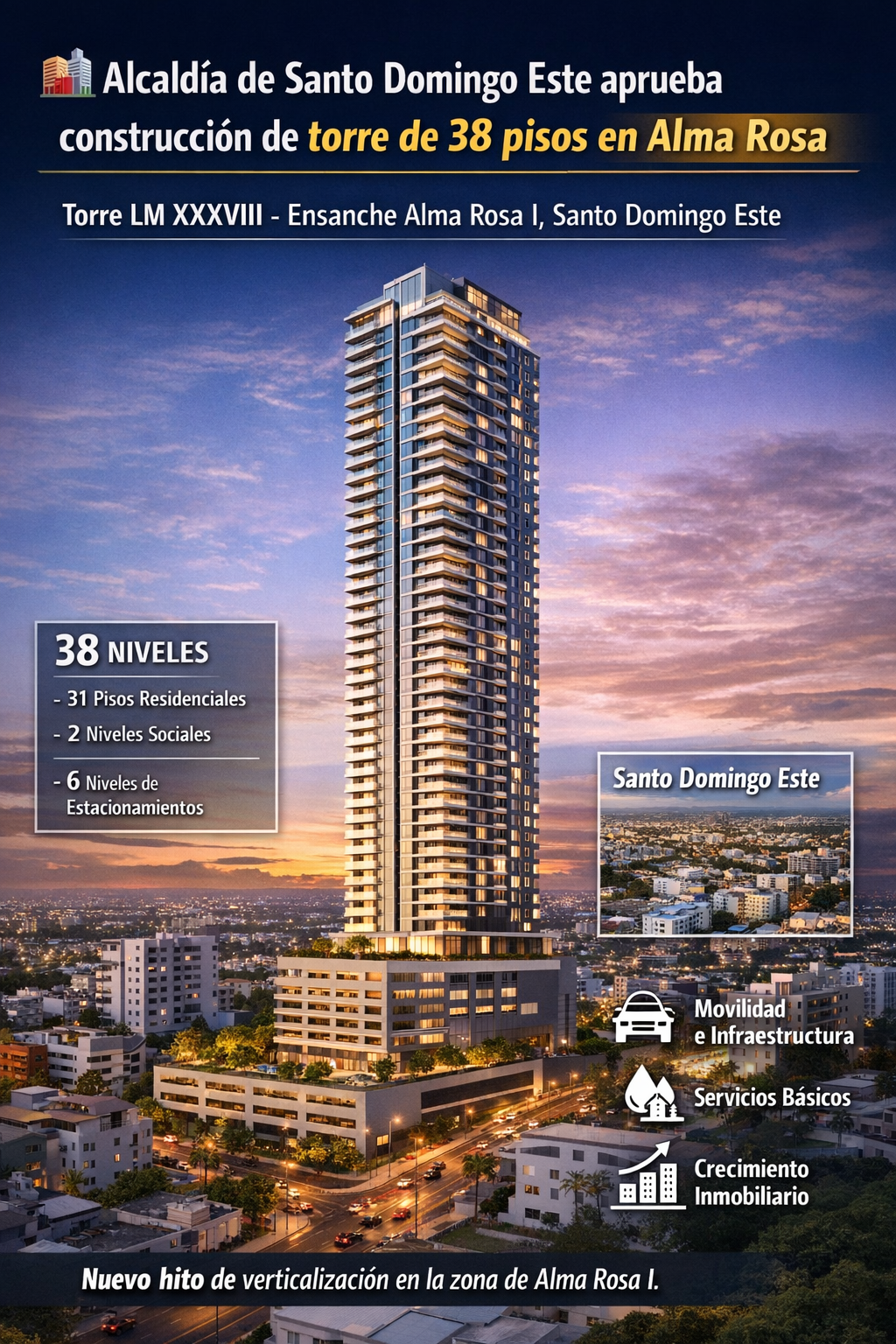 Alcaldía de Santo Domingo Este aprueba construcción de torre de 38 pisos en Alma Rosa