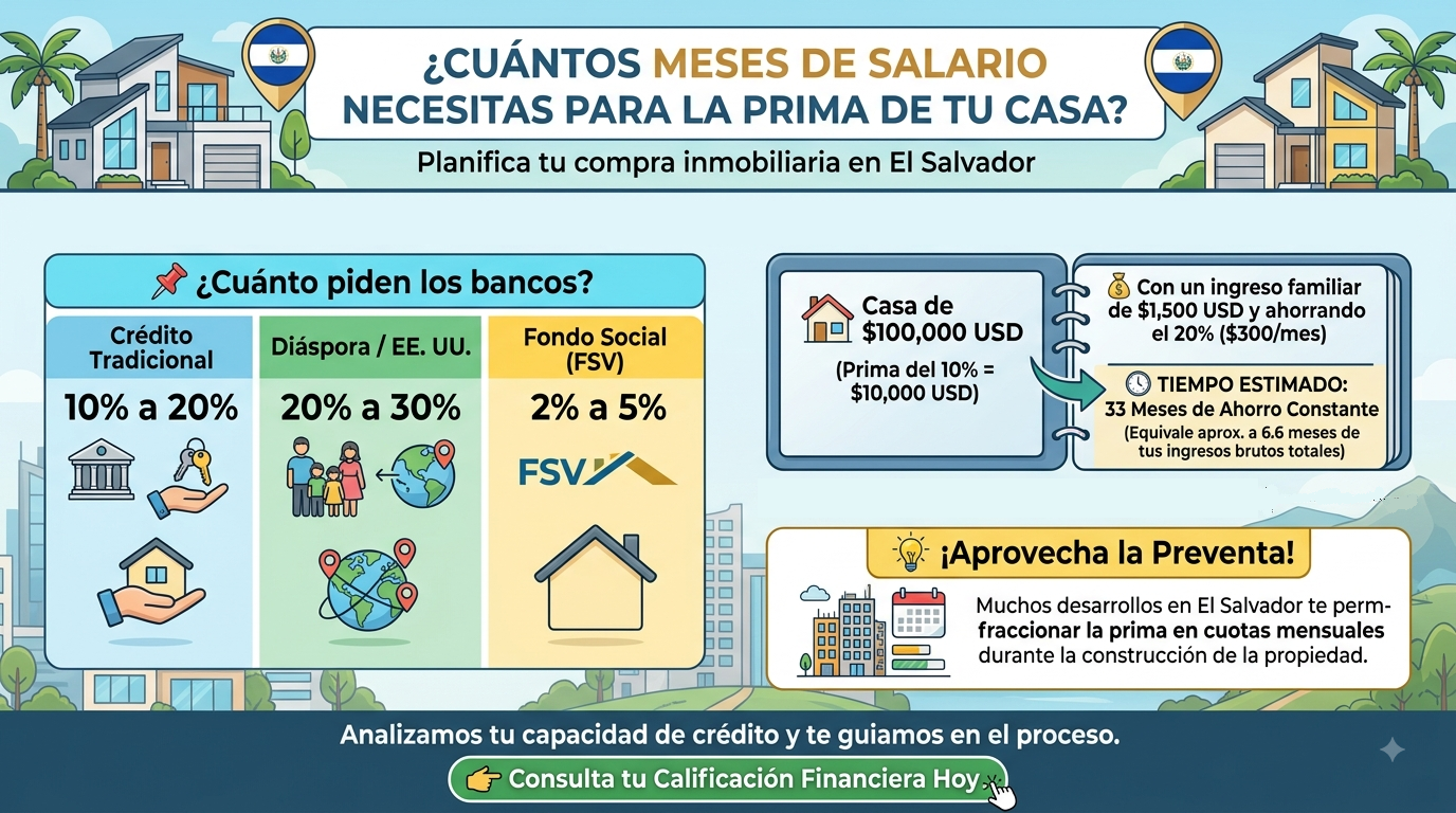 ¿Cuántos meses de salario necesitas ahorrar para la prima de tu casa en El Salvador?
