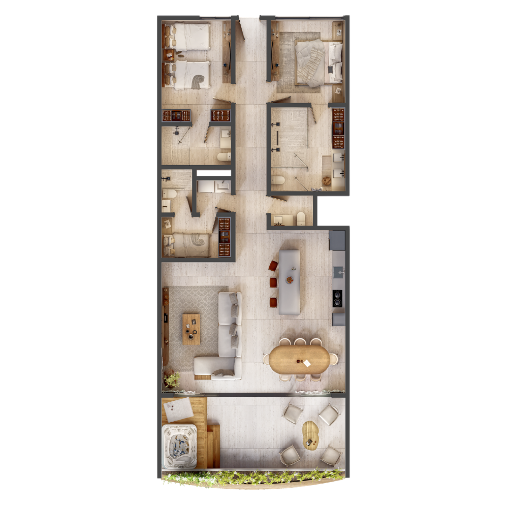 Plano de 2 HAB + SERV ROOM