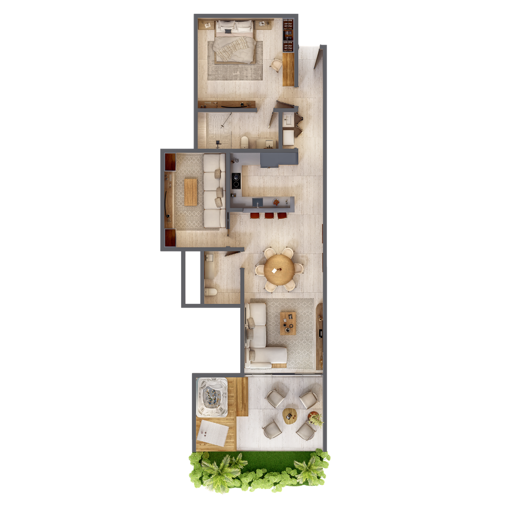 Plano de 1 HAB + FAMILY ROOM