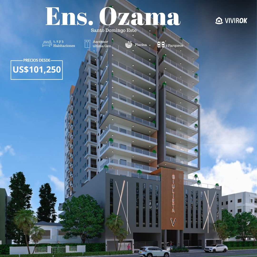 Torre Giuletta V Ensanche Ozama - Modernos apartamentos en Santo Domingo. 1, 2 y 3 habitaciones desde US$101,250 con 2 parqueos incluidos