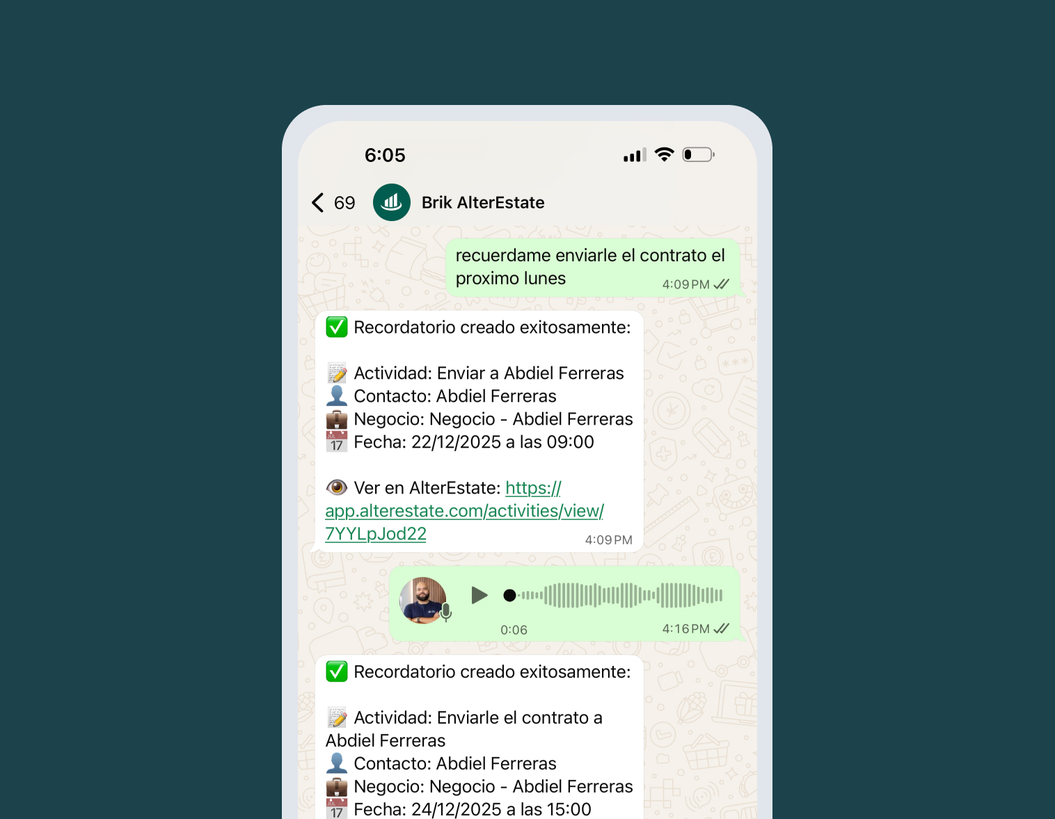 Todo lo que haces en WhatsApp queda en AlterEstate