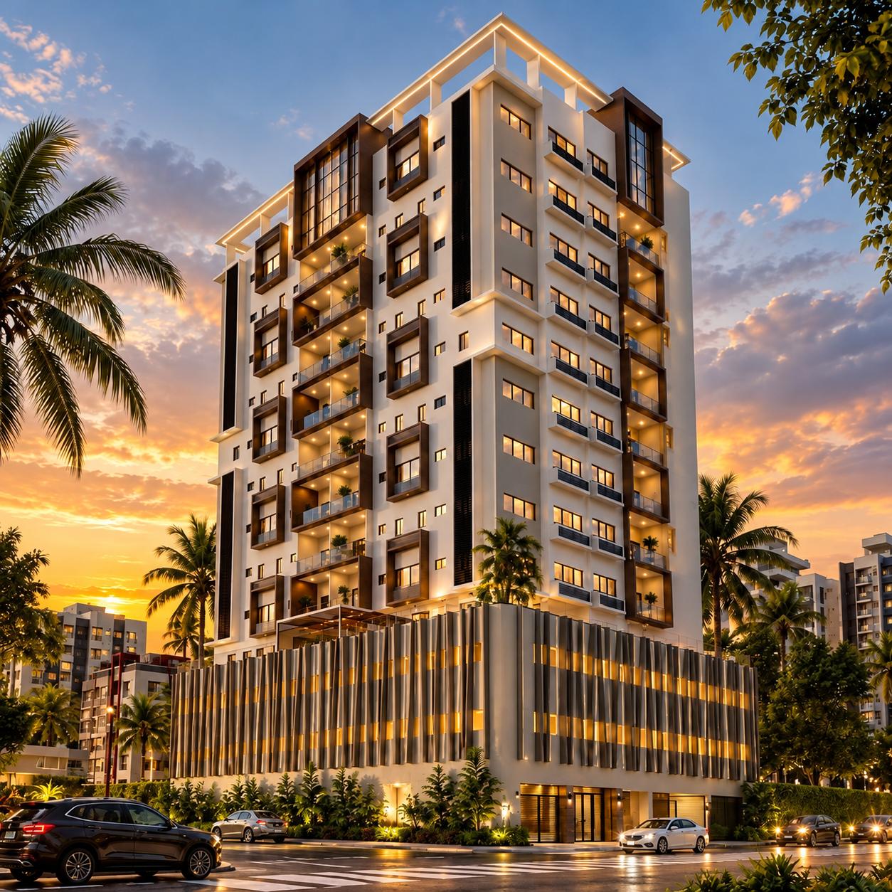 Moderna Torre con Apartamentos de 2, 3 y 4 habitaciones, diseñados con espacios funcionales, modernas terminaciones y áreas sociales orientadas al confort y disfrute familiar.