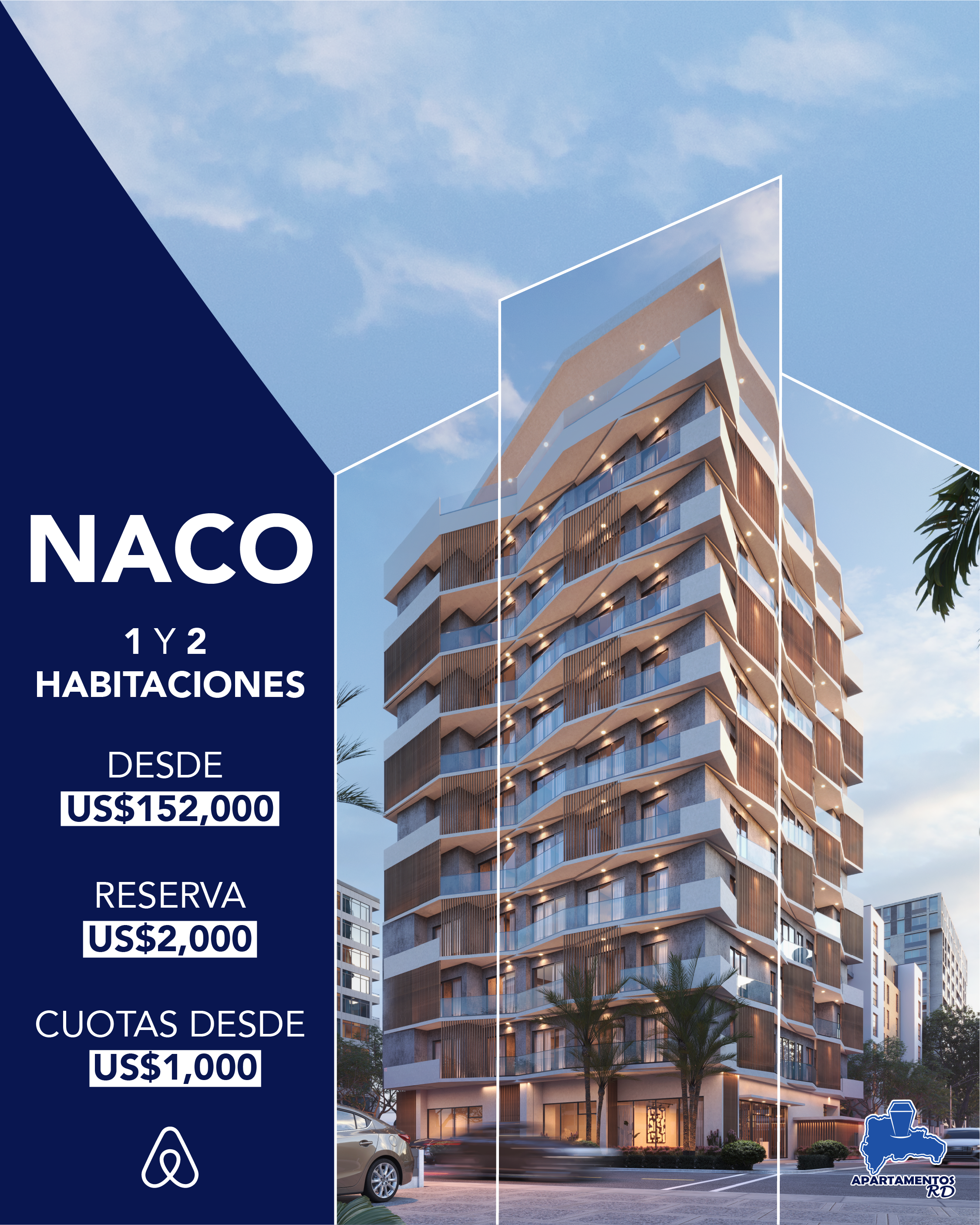 Apartamentos en planos en el sector de Naco, Santo Domingo, D.N , para entrega en el año 2025 de 1, 2, y 3 habitaciones